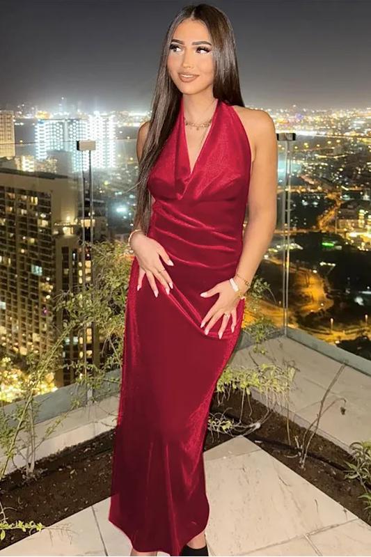 New York's Fashion  Halter Backless Sexy Maxi Dress For Women Gown Fashion Lace-up Deep V Neck Sleeveless Bodycon Split Long Dress Elegant