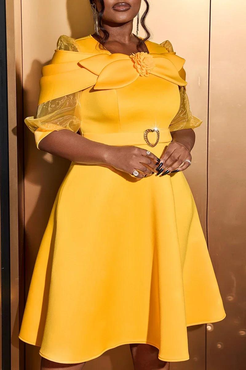 Chic O Neck Tulle Sleeves 3D Flower Wedding Guest A Line Dress Party Occasion Elegant Stylish Perfect Special Celebration Event Chic O Neck Tulle Sleeves 3D Flower Wedding Guest A Line Dress Party Occasion Elegant Stylish Perfect Special Celebration Event