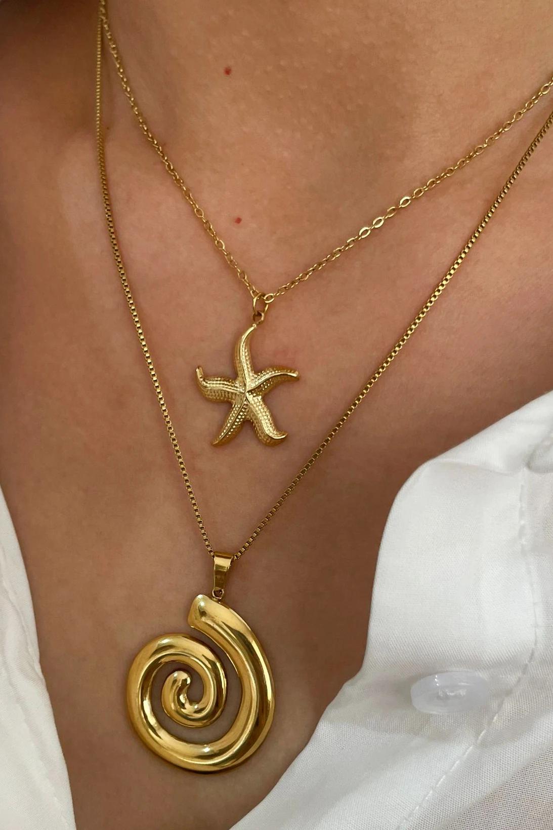 Peri'sbox New Fashion Starfish Hollow Vortex Spiral Pendant Necklace for Women 18K Gold Plated Tarnish Free Jewelry Gifts Summer