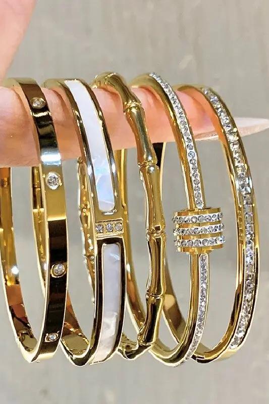 1PC Titanium Steel Stainless Steel Inlaid Zircon Gold Plated Bracelet, Classic and Simple Style, Suitable for Women's Daily Wear