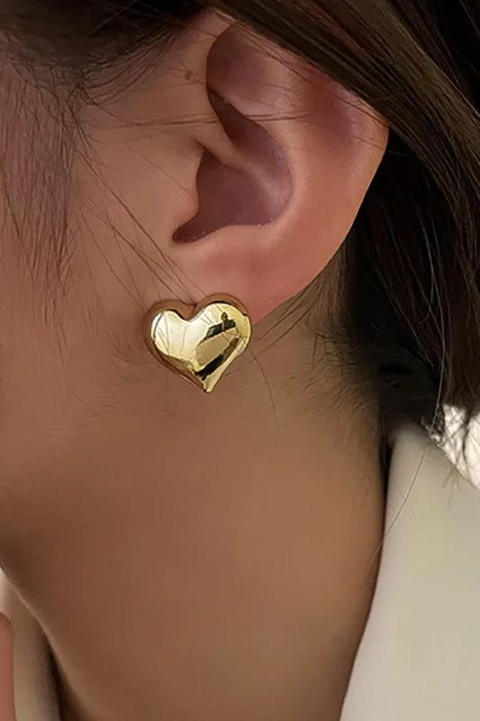 Minimalist Silver Color Smooth LOVE Heart Stud Earrings for Women Trendy Elegant Wedding Bride Jewelry Prevent Allergy